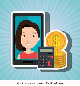 smartphone woman money coins