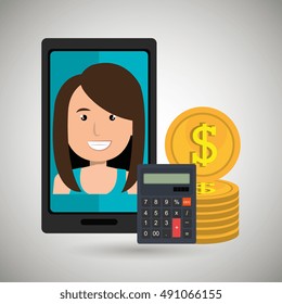 smartphone woman money coins