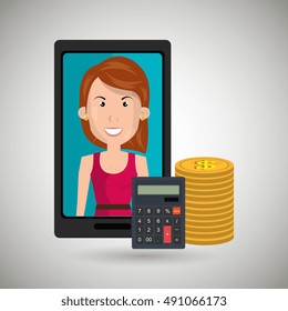 smartphone woman money coins