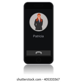 smartphone with woman on the screen, vector illustration