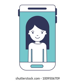 smartphone woman profile picture with long straight hair in blue color sections silhouette