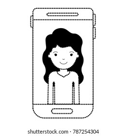 smartphone woman profile picture with long wavy hair in black dotted silhouette