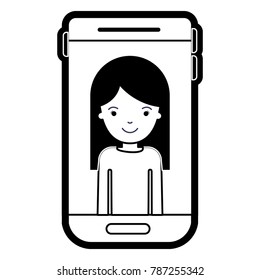 smartphone woman profile picture with long straight hair in black silhouette with thick contour