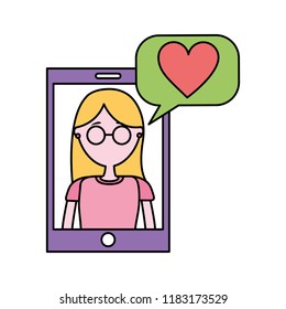 smartphone with woman and speech bubble