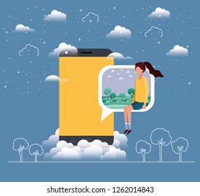 smartphone with woman in speech bubble