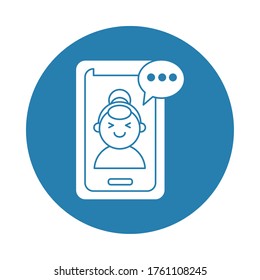 smartphone with woman and speech bubble silhouette block style vector illustration design
