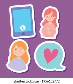 smartphone and women icon set