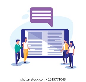 Smartphone women and man design, Digital technology communication social media internet web and cellular theme Vector illustration