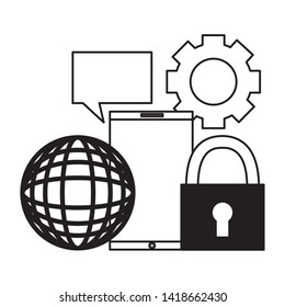 smartphone world gear cyber security data vector illustration