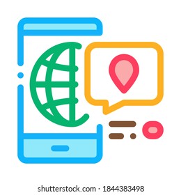 Smartphone World Gps Map Icon Thin Line Vector. Phone Application With Electronic Map, Quote Frame With Mark Color Symbol Illustration