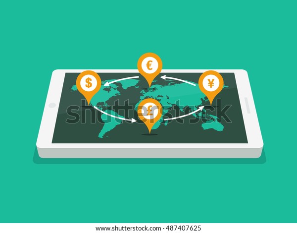 Smartphone World Map Forex Dollareuropound Yen Stock Vector Royalty - 