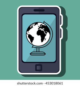 smartphone and world map isolated icon design, vector illustration  graphic 