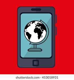 smartphone and world map isolated icon design, vector illustration  graphic 
