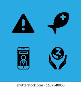 smartphone, world in your hands, fish and warning icons vector in sample icon set for web and graphic design