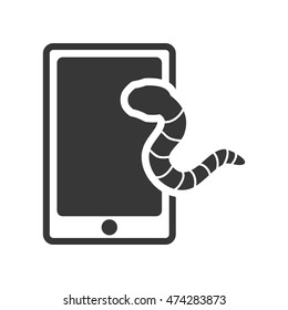 smartphone worm cyber security system protection silhouette icon. Flat and Isolated design. Vector illustration