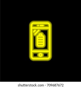 Smartphone yellow glowing neon ui ux icon. Glowing sign logo vector