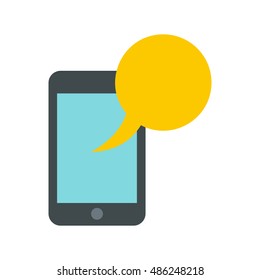 Smartphone with yellow speech bubble icon in flat style on a white background vector illustration