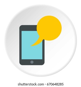 Smartphone with yellow speech bubble icon in flat circle isolated vector illustration for web