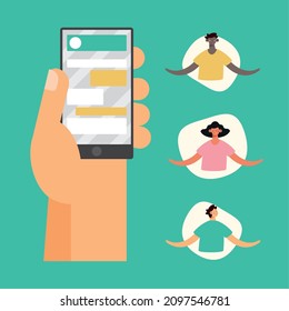 personajes de smartphones y jóvenes