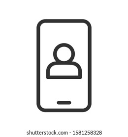 smartphone,and the silhouette of a person. profile. linear icon. Editable stroke