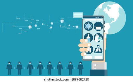  smartphone,method protection covid 2019,online concept illustration
