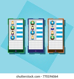 Smartphones against a geometrical pattern