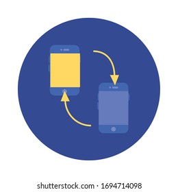 smartphones with arrows block and flat style icon vector illustration design