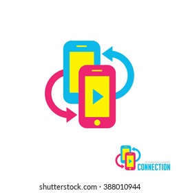 Smartphones with arrows - vector logo template concept illustration. Mobile phone sign. Cellphone icon. Internet connection. 