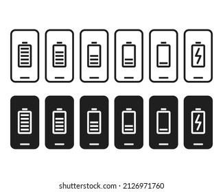Smartphones mit Batterieaufladungsanzeigern. Mobiles Laden. Vektorgrafik