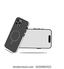 smartphones, telefone preto e cinza, layout técnico, gadget minimalista, visualização móvel, arte UI, design moderno, telefone plano, duo móvel, tecnologia limpa, maquete de dispositivo, visualização UI UX, telefones elegantes, marca técnica