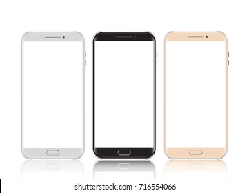 Smartphones black, white and gold. Smartphone isolated. Vector illustration.