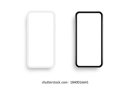 Smartphones black and white mockup with blank screens. Vector illustration