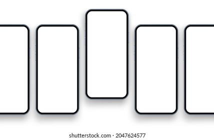 Smartphones with Blank Screens, Isolated on White Background. Mockup for Mobile App Design. Vector Illustration