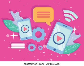 smartphones with bubble of digital marketing theme