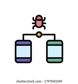 Smartphones bug cyber icon. Simple color with outline vector elements of hacks icons for ui and ux, website or mobile application