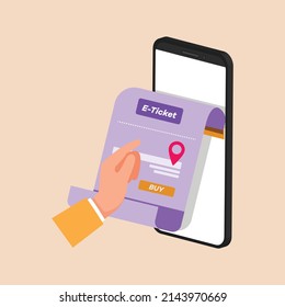 Smartphones can issue e-tickets to travel by plane. Flat vector illustrations.