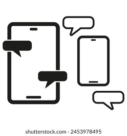 Smartphones with chat bubbles. Mobile communication concept. Messaging icons. Vector illustration. EPS 10.