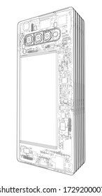 Smartphones concept outline. Vector rendering of 3d. Wire-frame style. The layers of visible and invisible lines are separated