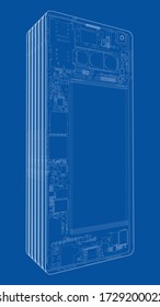 Smartphones concept outline. Vector rendering of 3d. Wire-frame style. The layers of visible and invisible lines are separated