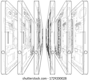 Smartphones concept outline. Vector rendering of 3d. Wire-frame style. The layers of visible and invisible lines are separated