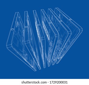 Smartphones concept outline. Vector rendering of 3d. Wire-frame style. The layers of visible and invisible lines are separated