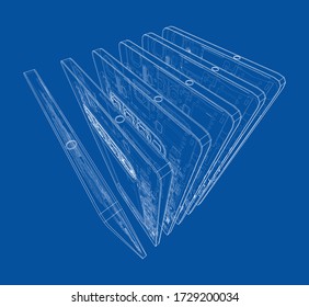 Smartphones concept outline. Vector rendering of 3d. Wire-frame style. The layers of visible and invisible lines are separated