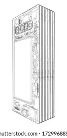 Smartphones concept outline. Vector rendering of 3d. Wire-frame style. The layers of visible and invisible lines are separated