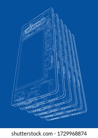 Smartphones concept outline. Vector rendering of 3d. Wire-frame style. The layers of visible and invisible lines are separated