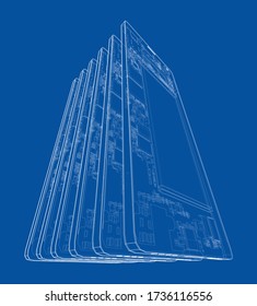 Smartphones concept outline. Vector rendering of 3d. Wire-frame style. The layers of visible and invisible lines are separated