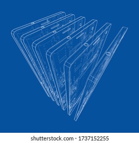 Smartphones concept outline. Vector rendering of 3d. Wire-frame style. The layers of visible and invisible lines are separated