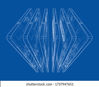 Smartphones concept outline. Vector rendering of 3d. Wire-frame style. The layers of visible and invisible lines are separated
