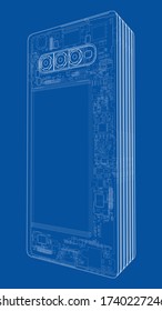 Smartphones concept outline. Vector rendering of 3d. Wire-frame style. The layers of visible and invisible lines are separated