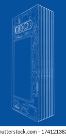 Smartphones concept outline. Vector rendering of 3d. Wire-frame style. The layers of visible and invisible lines are separated