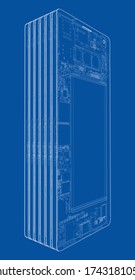 Smartphones concept outline. Vector rendering of 3d. Wire-frame style. The layers of visible and invisible lines are separated